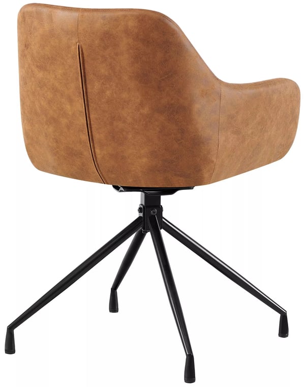 Welby Vintage Spisebordsstol, Lysebrunt Kunstlæder med Mat Sort Metalstel, 180 Drejefunktion