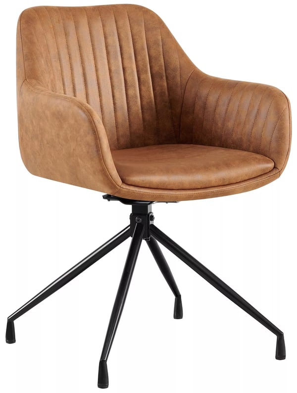 Welby Vintage Spisebordsstol, Lysebrunt Kunstlæder med Mat Sort Metalstel, 180 Drejefunktion