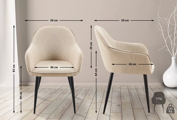 2 kpl Boise kangastuolia, taupe, metallirunko