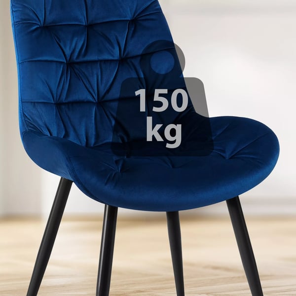 Rossford Mørkeblå Fløjl Spisestol med Mat Sort Metalstel