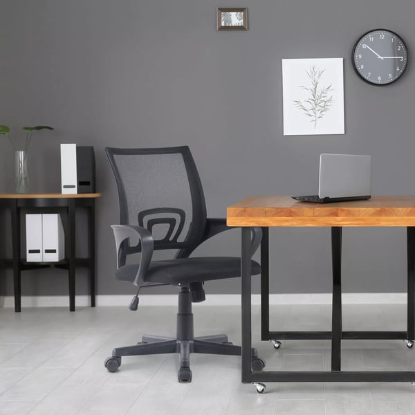 Genius Ergonomisk Kontorsstol med Nätstol, Justerbar Höjd, Tiltmekanism och Slitstark Plastram - Svart