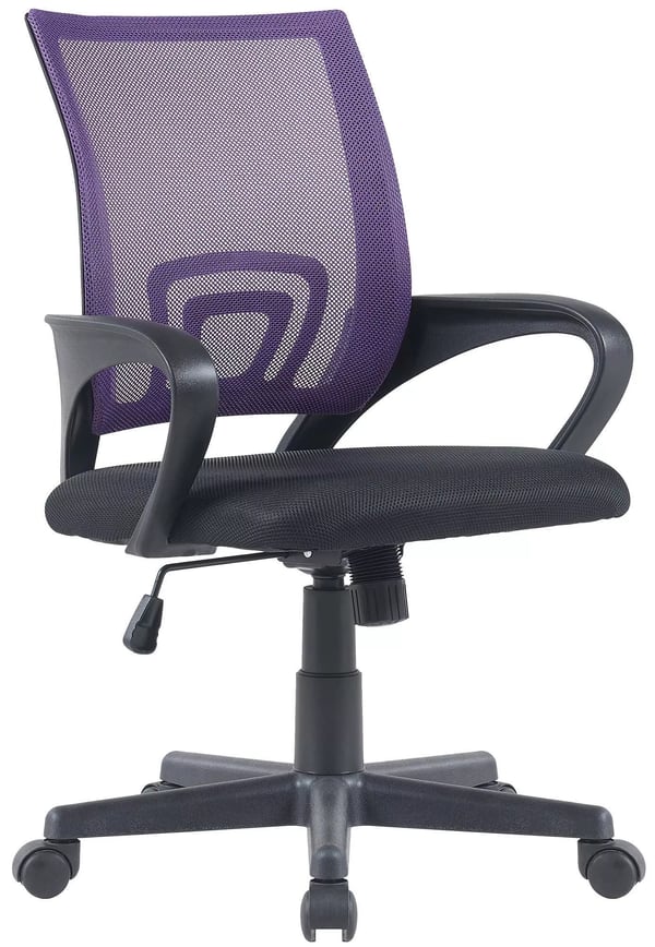 Genius kontorstol - Lilla imiteret læder med plastikstel, ergonomisk netryg, justerbar højde og vip, 120 kg maks. belastning