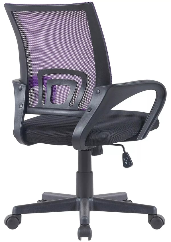Genius kontorstol - Lilla imiteret læder med plastikstel, ergonomisk netryg, justerbar højde og vip, 120 kg maks. belastning