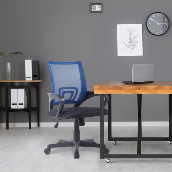 Genius Kontorsstol - Blått Konstläder med Plastställ, Ergonomisk, Nätstol, Svängbar, Justerbar Höjd, 120 kg Kapacitet