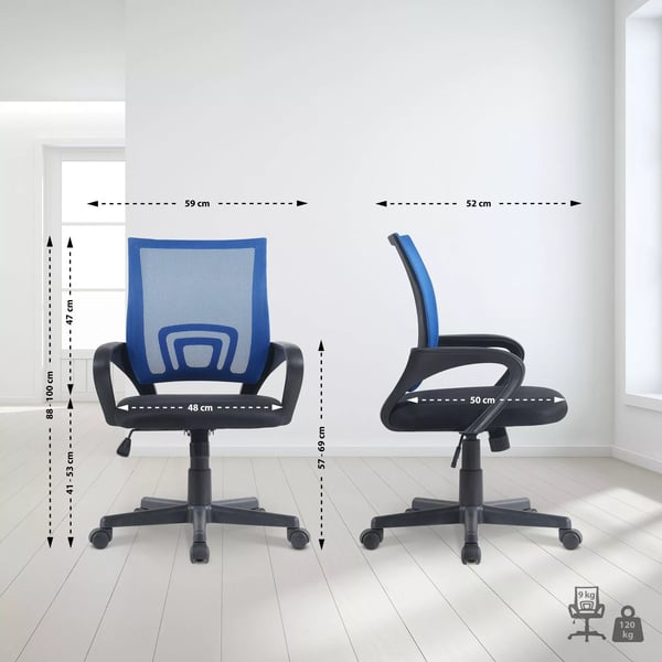 Työtuoli Genius sininen, verkkoverhoilu - ergonominen ja säädettävä