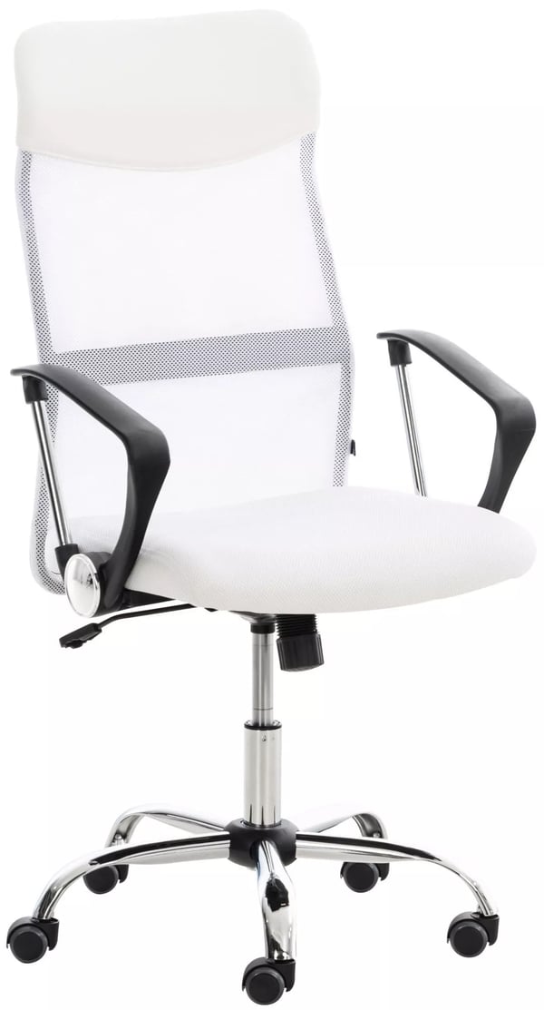 Ergonomisk kontorsstol Washington, vit konstläder, kromfärgad metallram