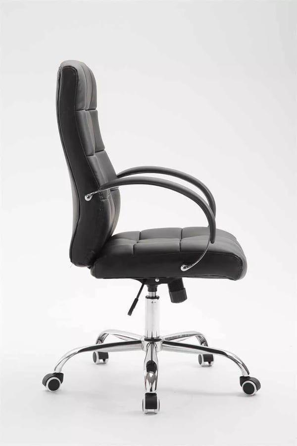 Mikos sort kontorstol i kunstlæder med krom-look metalstel, ergonomisk, justerbar højde og vippefunktion