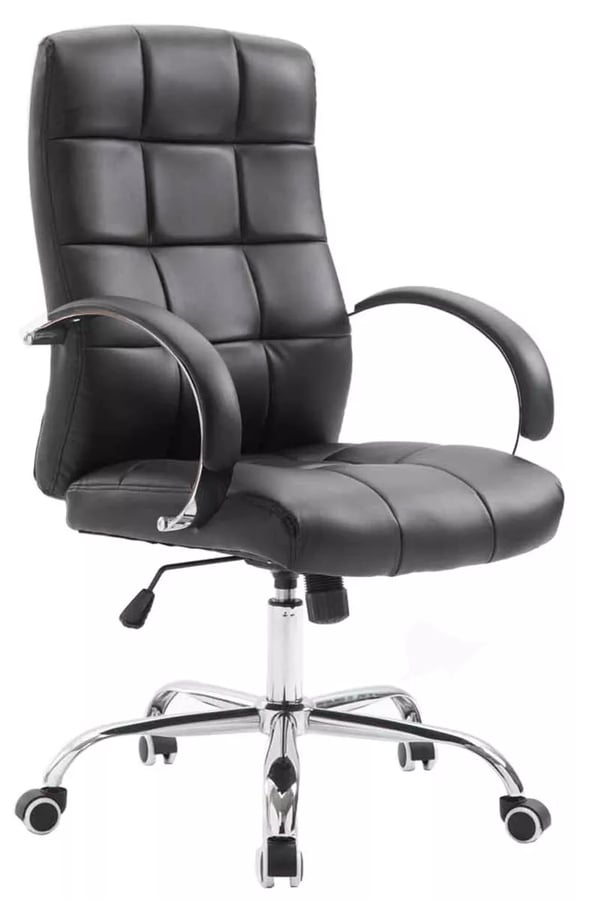Mikos sort kontorstol i kunstlæder med krom-look metalstel, ergonomisk, justerbar højde og vippefunktion