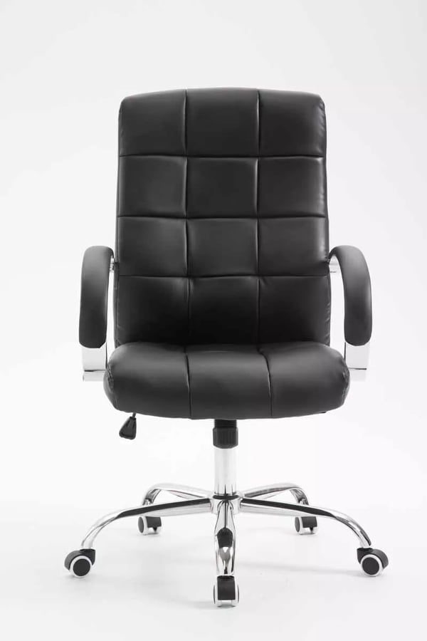 Mikos sort kontorstol i kunstlæder med krom-look metalstel, ergonomisk, justerbar højde og vippefunktion