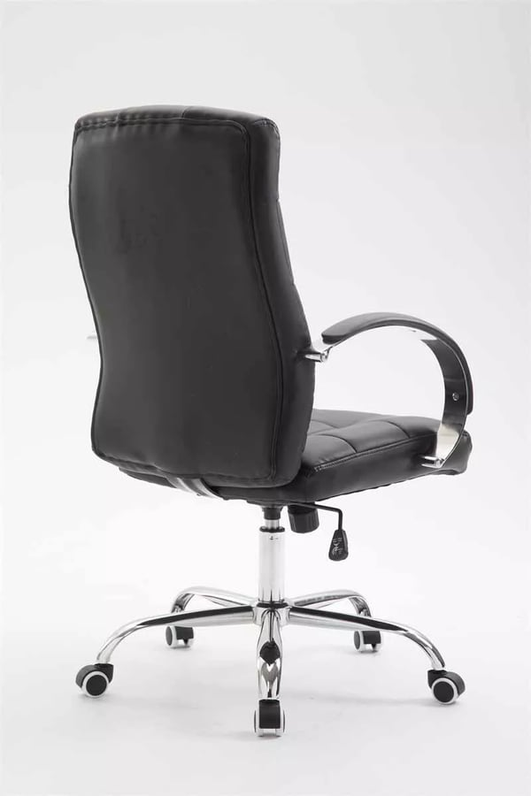 Mikos sort kontorstol i kunstlæder med krom-look metalstel, ergonomisk, justerbar højde og vippefunktion