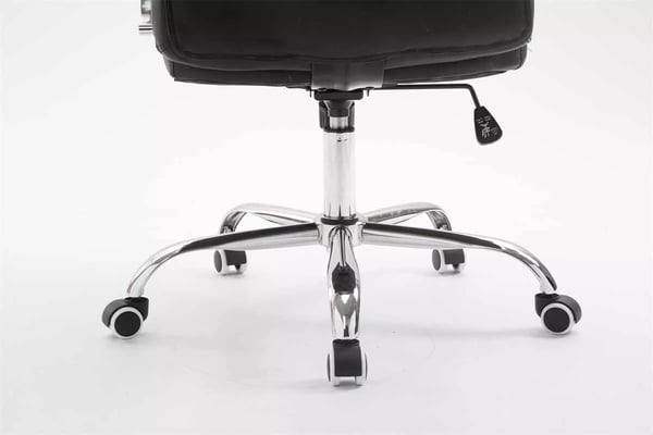 Mikos sort kontorstol i kunstlæder med krom-look metalstel, ergonomisk, justerbar højde og vippefunktion