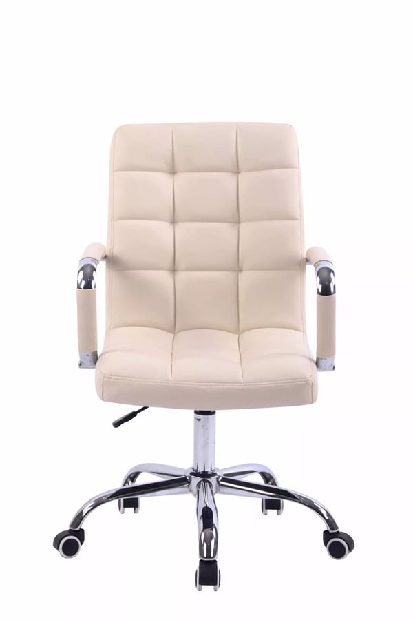Deli Cream Faux Læder Kontorstol med Krom-look Metalstel