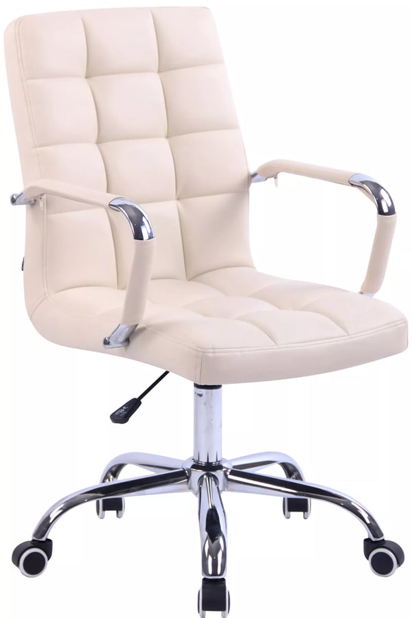 Deli Cream Faux Læder Kontorstol med Krom-look Metalstel