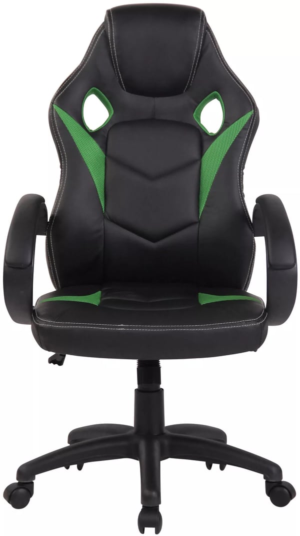 Grøn kontorstol i kunstlæder med racerdesign og plastramme