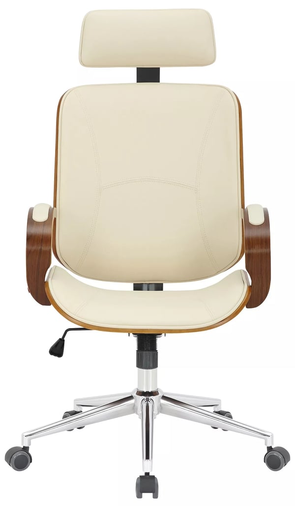 Dayton kontorstol valnød/creme imiteret læder ergonomisk drejestol med nakkestøtte og metalstel