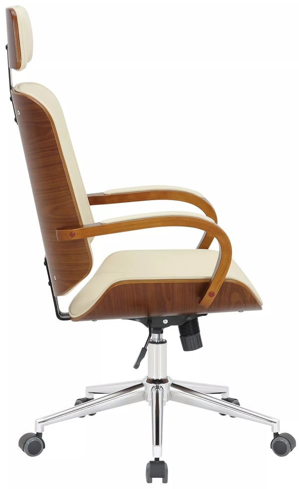 Dayton kontorstol valnød/creme imiteret læder ergonomisk drejestol med nakkestøtte og metalstel
