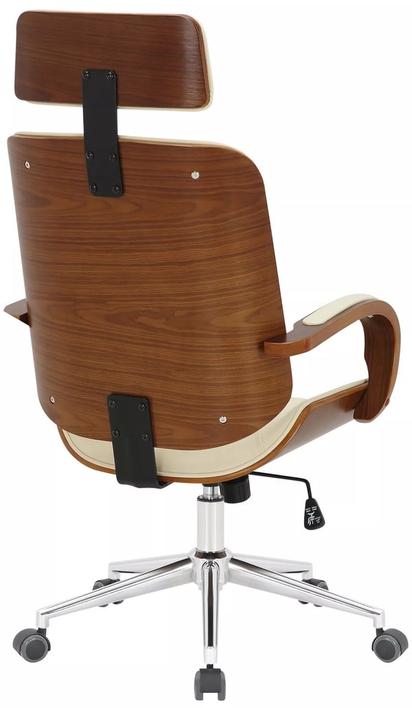 Dayton kontorstol valnød/creme imiteret læder ergonomisk drejestol med nakkestøtte og metalstel