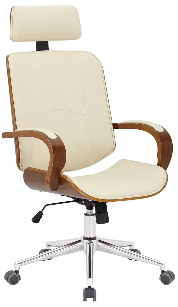 Dayton kontorstol valnød/creme imiteret læder ergonomisk drejestol med nakkestøtte og metalstel