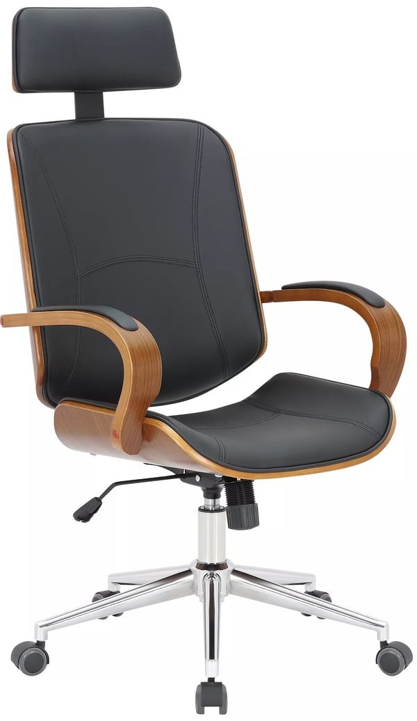 Dayton Ergonomisk Kontorstol - Valnød/Sort Kunstlæder med Metalbase, 360 Drejefunktion, Justerbar Vip, Maks. Belastning 150 kg