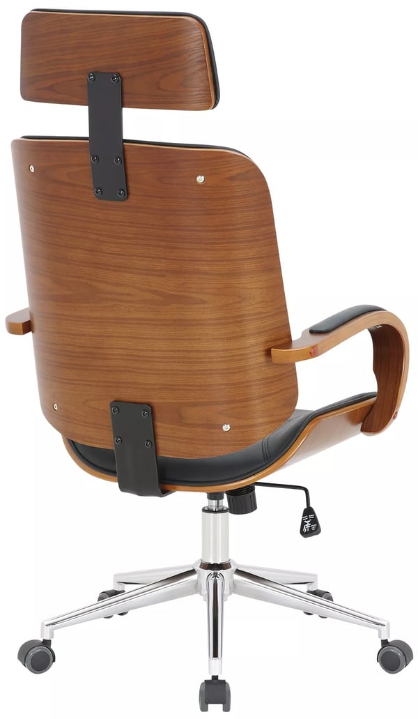 Dayton Ergonomisk Kontorstol - Valnød/Sort Kunstlæder med Metalbase, 360 Drejefunktion, Justerbar Vip, Maks. Belastning 150 kg
