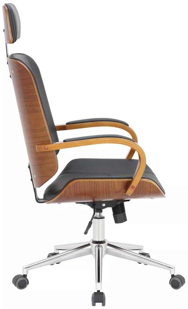 Dayton Ergonomisk Kontorstol - Valnød/Sort Kunstlæder med Metalbase, 360 Drejefunktion, Justerbar Vip, Maks. Belastning 150 kg
