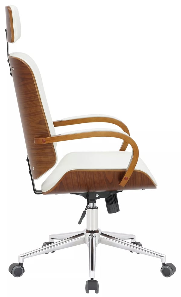 Ergonomisk kontorstol med kunstlæder i valnød/hvid, metalramme, drejefunktion, justerbar højde og vip - Model Dayton