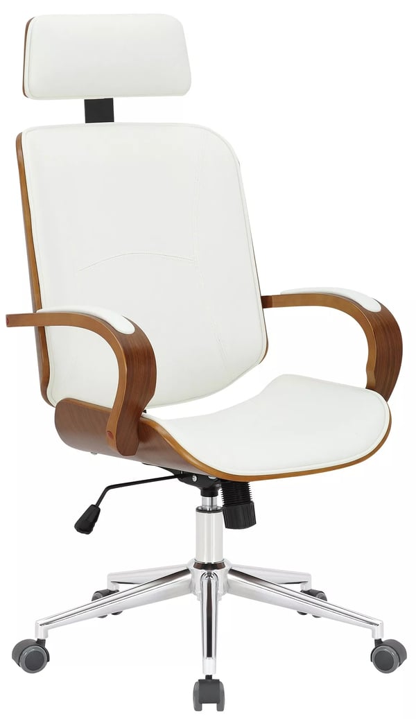 Ergonomisk kontorstol med kunstlæder i valnød/hvid, metalramme, drejefunktion, justerbar højde og vip - Model Dayton