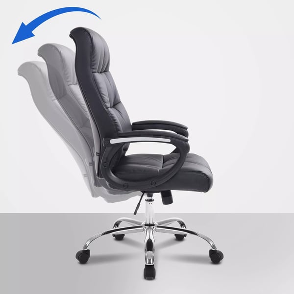 XXL Sort Kontorstol Poseidon i Kunstlæder med Krom-look Metalstel - Ergonomisk, 160 kg Bæreevne, Vippefunktion, 360° Drejbar, Højdejusterbar