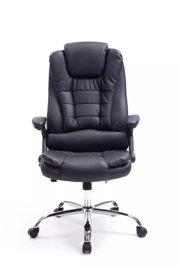 Thor Executive Kontorstol, Sort Kunstlæder med Krom Metalbase, Ergonomisk og Justerbar, Vippemekanisme, 150 kg Maks. Belastning