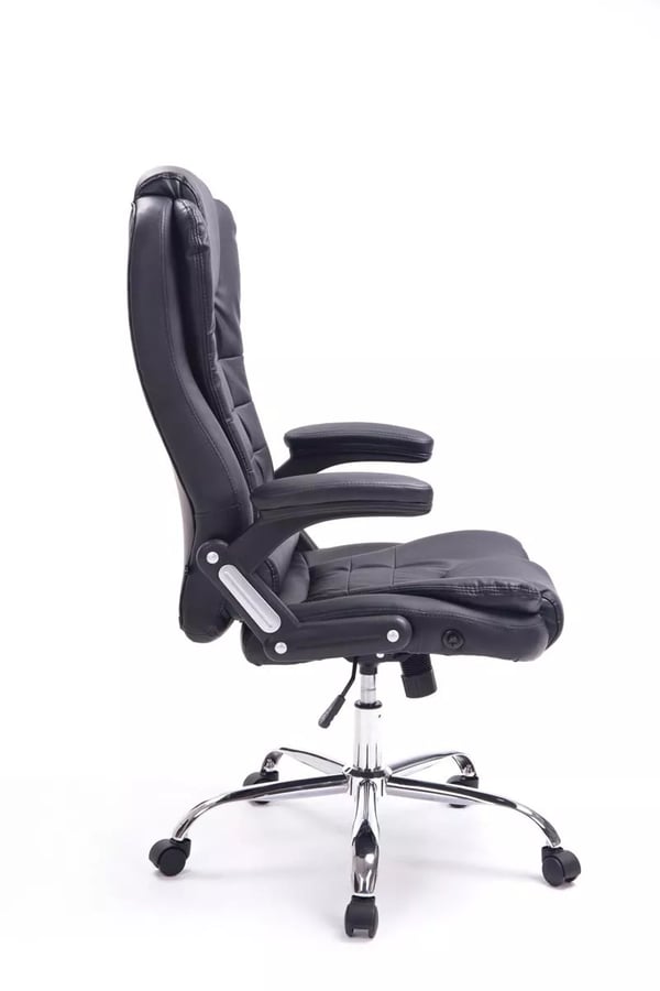 Thor Executive Kontorstol, Sort Kunstlæder med Krom Metalbase, Ergonomisk og Justerbar, Vippemekanisme, 150 kg Maks. Belastning