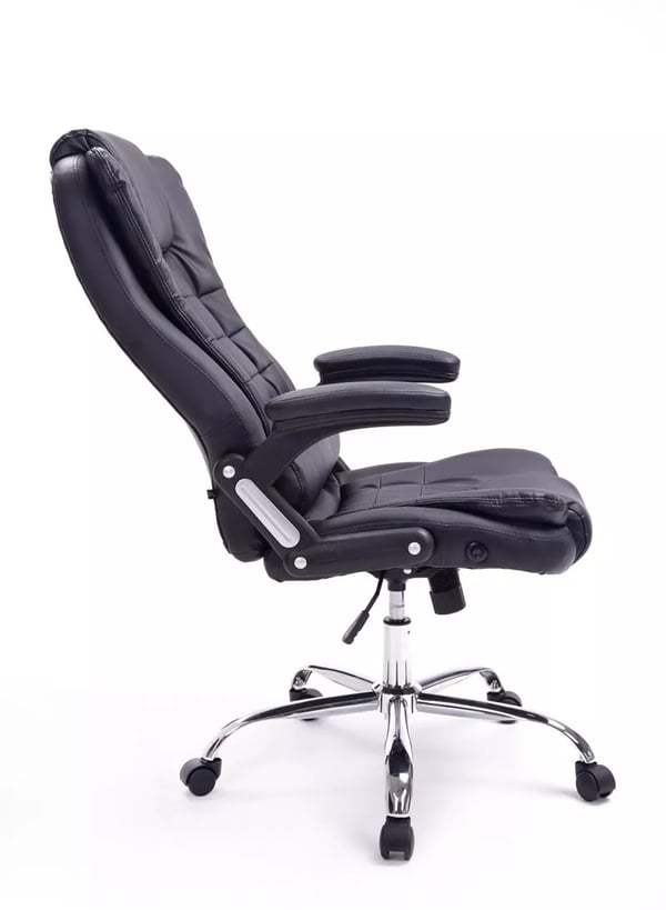 Thor Executive Kontorstol, Sort Kunstlæder med Krom Metalbase, Ergonomisk og Justerbar, Vippemekanisme, 150 kg Maks. Belastning