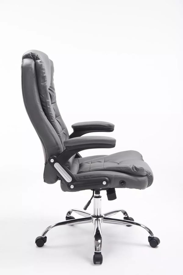 Thor Executive Kontorstol - Gråt kunstlæder, Krom-look metalbase, Ergonomisk, Vippemekanisme, 150 kg kapacitet