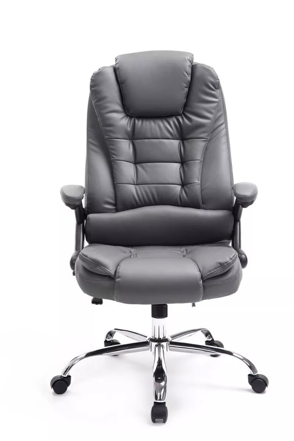 Thor Executive Kontorstol - Gråt kunstlæder, Krom-look metalbase, Ergonomisk, Vippemekanisme, 150 kg kapacitet