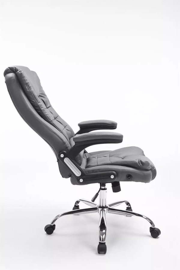 Thor Executive Kontorstol - Gråt kunstlæder, Krom-look metalbase, Ergonomisk, Vippemekanisme, 150 kg kapacitet