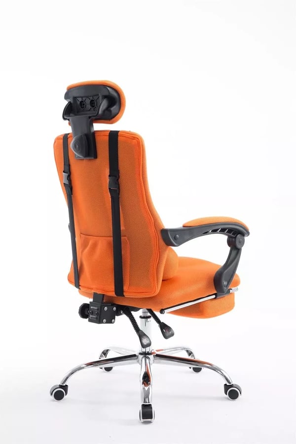 Orange kontorstol i imiteret læder med krom-look metalstel og fodstøtte
