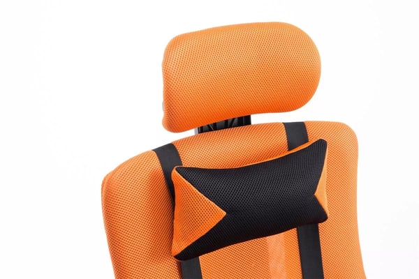 Orange kontorstol i imiteret læder med krom-look metalstel og fodstøtte