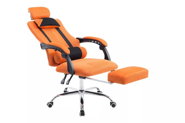 Orange kontorstol i imiteret læder med krom-look metalstel og fodstøtte