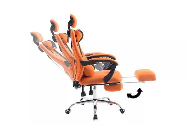 Orange kontorstol i imiteret læder med krom-look metalstel og fodstøtte