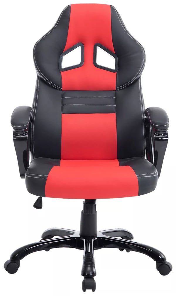 Pedro XL Kontorstol - Sort/Rød Kunstlæder, Plaststel, Ergonomisk, Drejbar, Vip, Kraftig (150 kg Maks. Belastning)