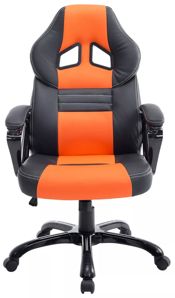 Pedro XL kontorstol - Imiteret læder, sort/orange, plaststel, justerbar, drejelig, vippefunktion, maks. belastning 150 kg, sporty design