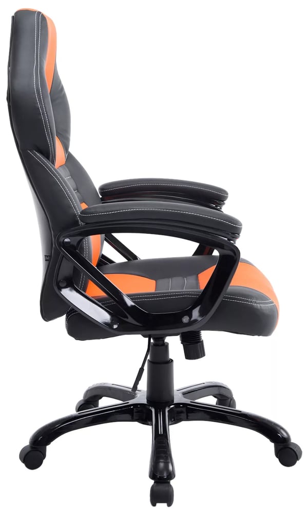 Pedro XL kontorstol - Imiteret læder, sort/orange, plaststel, justerbar, drejelig, vippefunktion, maks. belastning 150 kg, sporty design