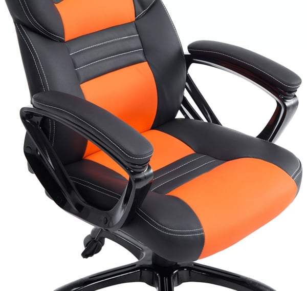 Pedro XL kontorstol - Imiteret læder, sort/orange, plaststel, justerbar, drejelig, vippefunktion, maks. belastning 150 kg, sporty design