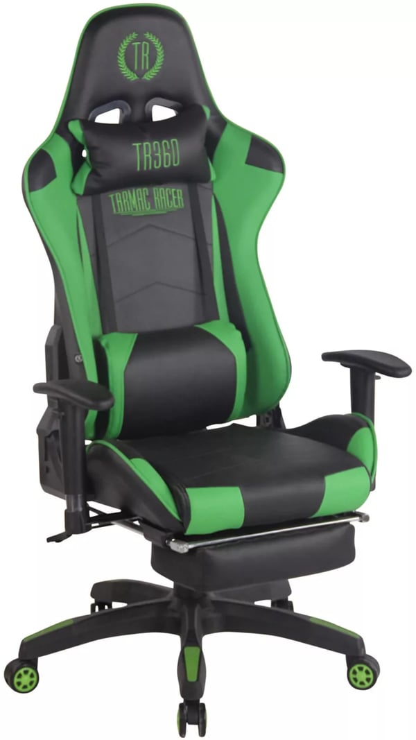 Kontorstol Racing Turbo XL med fodstøtte, sort/grøn, kunstlæder, plaststel