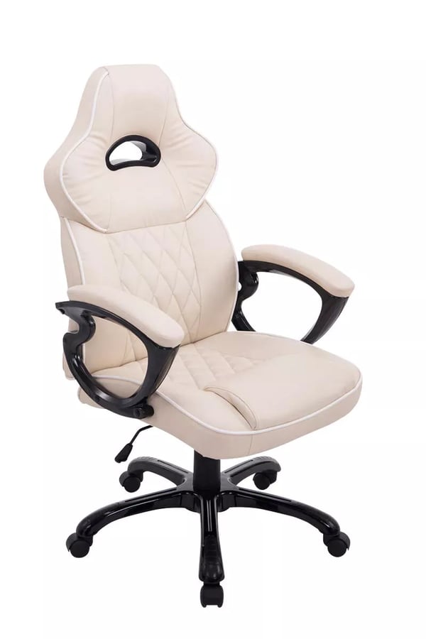 BIG XXX kontorstol - XXL, cremefarvet kunstlæder, ergonomisk, 180 kg kapacitet, justerbar højde, vippemekanisme, plastbase