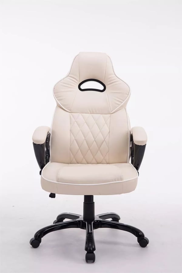 BIG XXX kontorstol - XXL, cremefarvet kunstlæder, ergonomisk, 180 kg kapacitet, justerbar højde, vippemekanisme, plastbase
