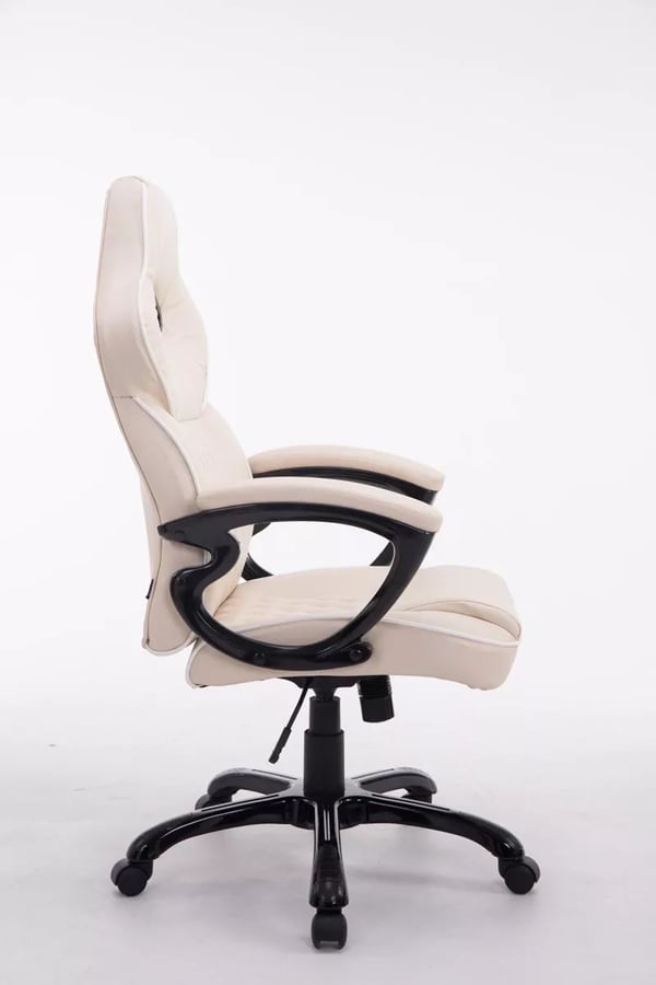 BIG XXX kontorstol - XXL, cremefarvet kunstlæder, ergonomisk, 180 kg kapacitet, justerbar højde, vippemekanisme, plastbase