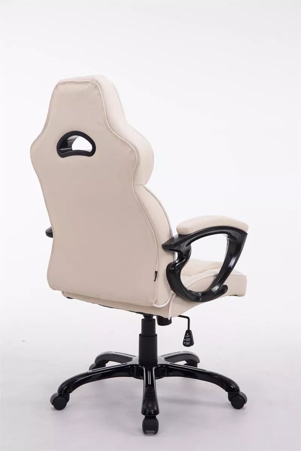 BIG XXX kontorstol - XXL, cremefarvet kunstlæder, ergonomisk, 180 kg kapacitet, justerbar højde, vippemekanisme, plastbase