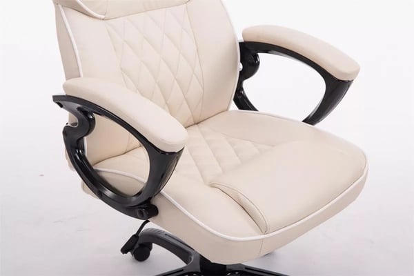 BIG XXX kontorstol - XXL, cremefarvet kunstlæder, ergonomisk, 180 kg kapacitet, justerbar højde, vippemekanisme, plastbase