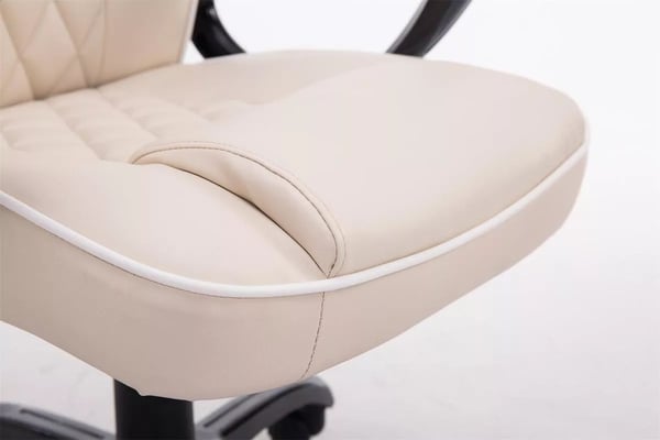 BIG XXX kontorstol - XXL, cremefarvet kunstlæder, ergonomisk, 180 kg kapacitet, justerbar højde, vippemekanisme, plastbase