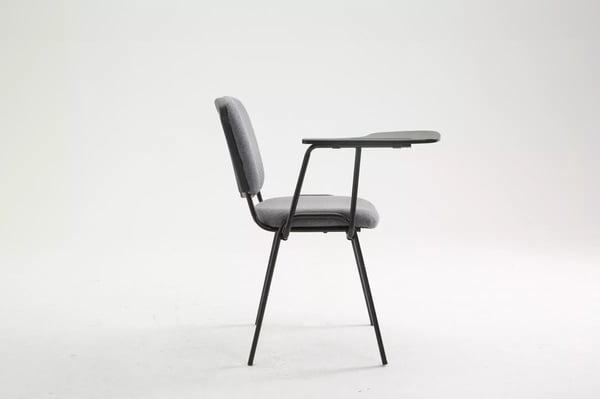 Ken Konferencestol med Klapbord, Gråt Stof, Mat Sort Metalstel